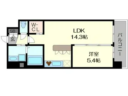 グランカーサ難波元町(1DK/11階)の間取り写真