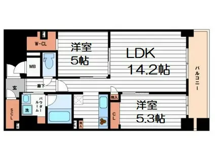セイワパレス大阪城南(2LDK/6階)の間取り写真