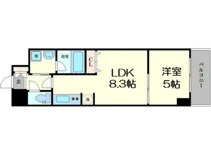 ブラービ南船場(1LDK/7階)の間取り写真