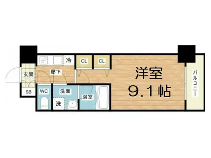 セイル淀屋橋(1K/3階)の間取り写真