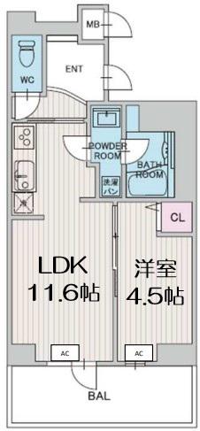 パークフラッツ安堂寺町(1LDK/7階)の間取り写真