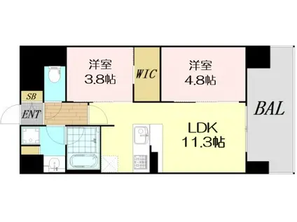 アーバネックス新町II(2LDK/7階)の間取り写真