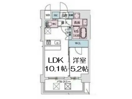 スプランディッド弁天町DUE(1LDK/6階)の間取り写真