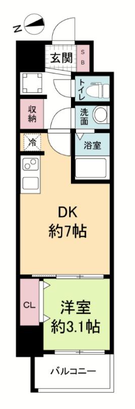 スペーシア日本橋東(1DK/2階)の間取り写真