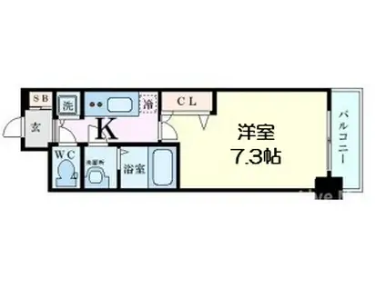 プランドール北浜(1K/14階)の間取り写真