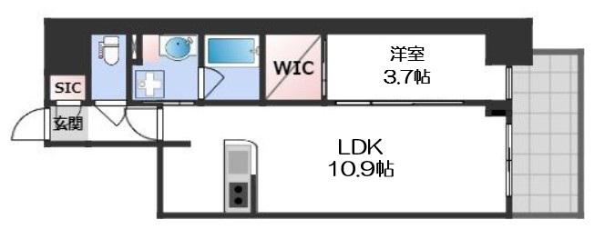 RJRプレシア南堀江(1LDK/12階)の間取り写真