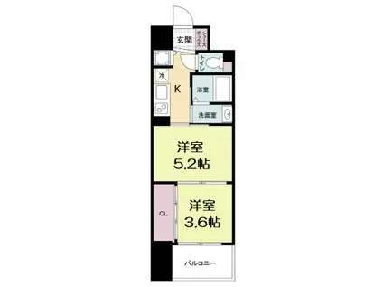 セレニテ心斎橋グランデ(2K/9階)の間取り写真