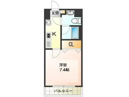 リアーレ北田辺(1K/7階)の間取り写真