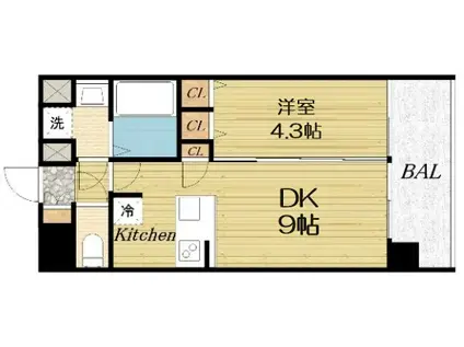 プレサンス難波セレクト(1DK/10階)の間取り写真