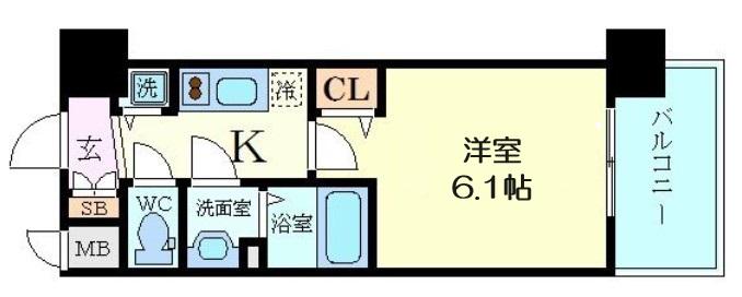 プレサンス南森町駅前(1K/6階)の間取り写真