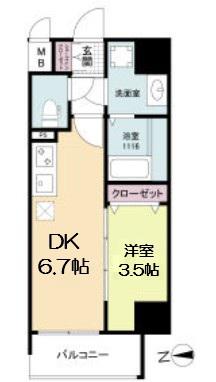 ソルテラス本庄西クレアスト(1DK/11階)の間取り写真