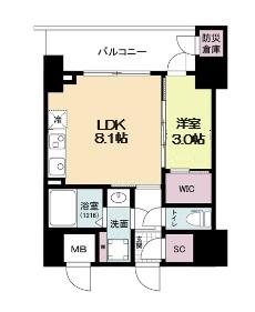 セレニテフラン難波(1LDK/14階)の間取り写真