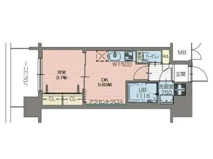 プレジオ難波(1DK/13階)の間取り写真