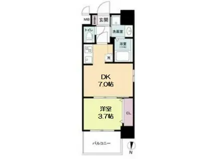 プライマル南森町パークビュー(1DK/9階)の間取り写真