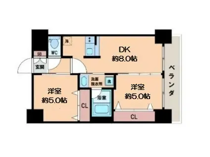 エステムコート難波サウスプレイスⅢラ・パーク(2DK/8階)の間取り写真