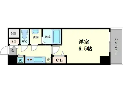 エス・キュート京町堀(1K/2階)の間取り写真