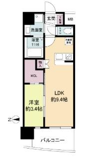 セレニテ江坂ミラク(1LDK/2階)の間取り写真