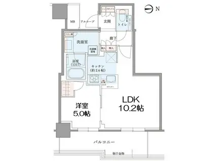 シエリアタワー大阪堀江(1LDK/20階)の間取り写真