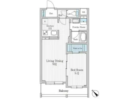 モクシオン大阪ベイ(1LDK/2階)の間取り写真