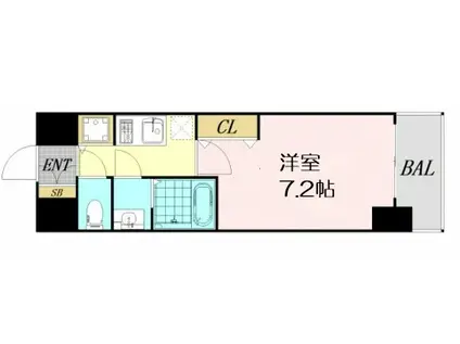 プランドール北浜(1K/15階)の間取り写真