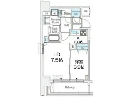 京町堀ビューアパートメント(1LDK/7階)の間取り写真