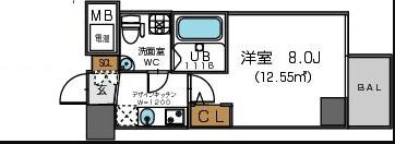 ザパーククロス阿波座(1K/6階)の間取り写真