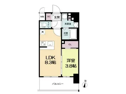 エスリードレジデンス梅田グランゲート(1LDK/14階)の間取り写真