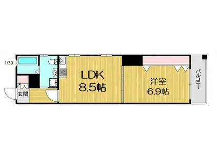 ボーベル長堀(1LDK/4階)の間取り写真