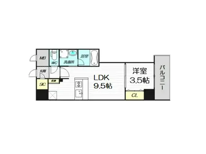 クロスレジデンス阿波座(1LDK/6階)の間取り写真