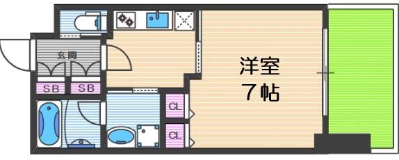 アプリーレ南堀江(1K/9階)の間取り写真