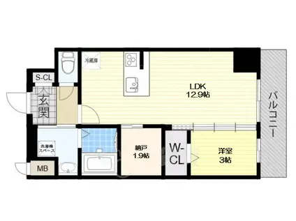 プレサンスNEO九条ディアシス(1SLDK/2階)の間取り写真