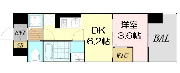 リヴェント難波サウス(1DK/10階)の間取り写真