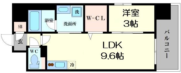 リヴェント難波サウス(1LDK/12階)の間取り写真
