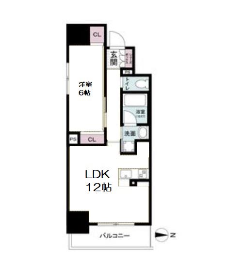 レジュールアッシュ谷町四丁目グランクラス(1LDK/6階)の間取り写真