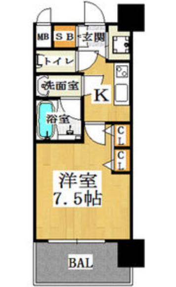 CITY SPIRE西中島(1K/7階)の間取り写真