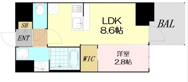 コンフォリアリヴ北浜平野町(1LDK/13階)の間取り写真