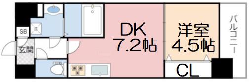 GIOIA NAMBA(1DK/2階)の間取り写真