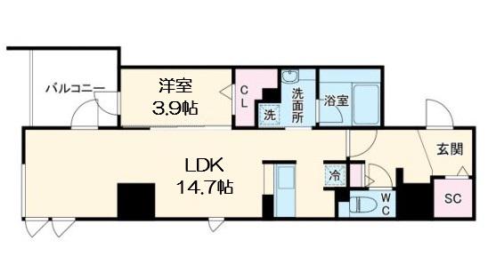 YS COURT東梅田(1LDK/9階)の間取り写真
