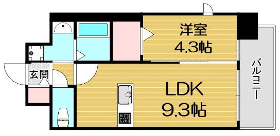 QUINTET NAMBA(1K/11階)の間取り写真