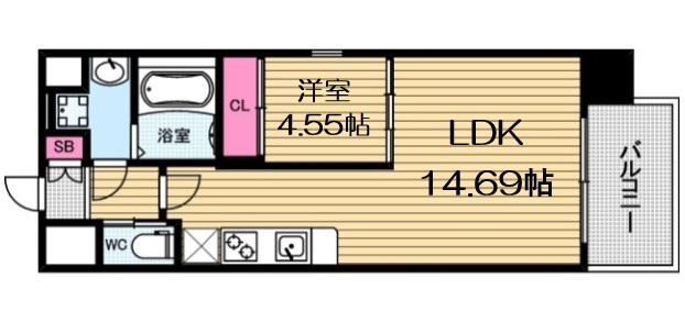 レオングラン本町橋(1LDK/8階)の間取り写真