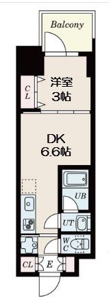 DIMUS北浜(1DK/3階)の間取り写真