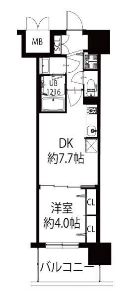 グランカーサ難波元町(1DK/13階)の間取り写真