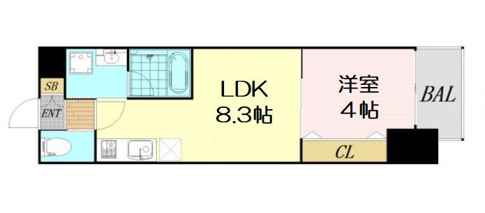 コンフォリア西天満(1LDK/8階)の間取り写真