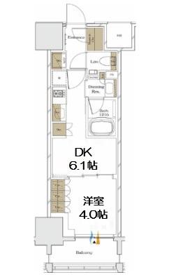 ザ・パークハビオ谷町六丁目クロス(1DK/10階)の間取り写真