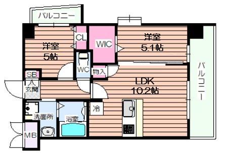 スプランディッド中之島ウエスト(2LDK/7階)の間取り写真