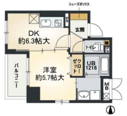ティベルデ(1DK/9階)の間取り写真