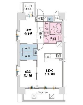 スプランディッド難波VII(2LDK/2階)の間取り写真