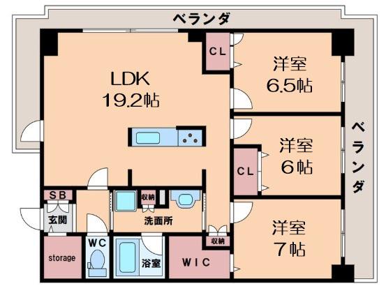 グランセジュール大国町(3LDK/6階)の間取り写真