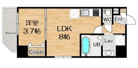 ジーグランデ九条(1LDK/9階)の間取り写真