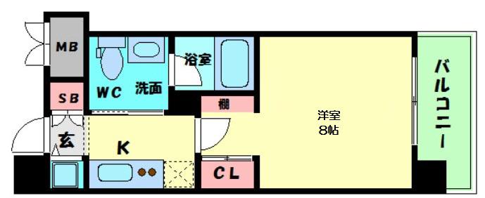 エスライズ北堀江スワン(1K/8階)の間取り写真